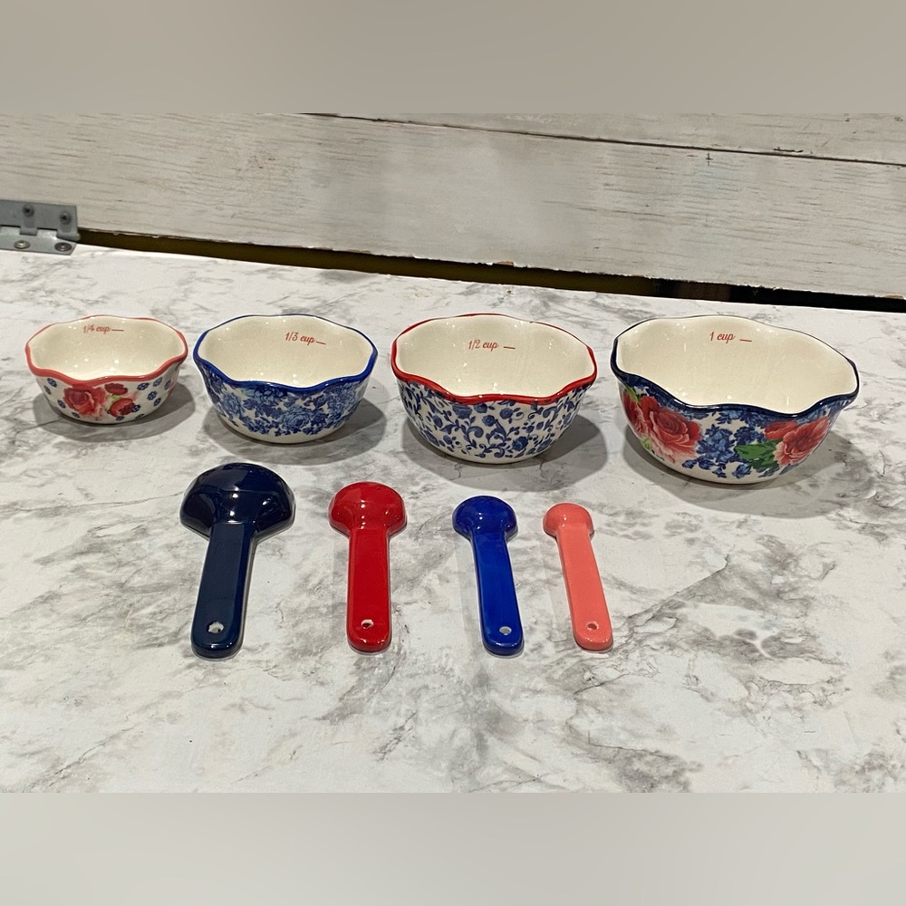 The Pioneer Woman Nesting Measuring Bowls & Spoons Set 8 piece Floral  Stoneware - Picture 9 of 16